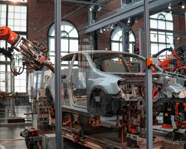Car being built using robotics
