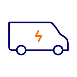 blue van with electric symbol