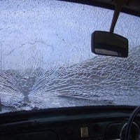 close up of cracked windscreen