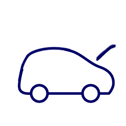 Cartoon car outline with the bonnet open