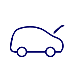 Cartoon car outline with the bonnet open