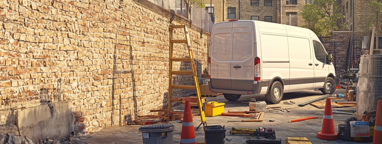White van parked on a worksite