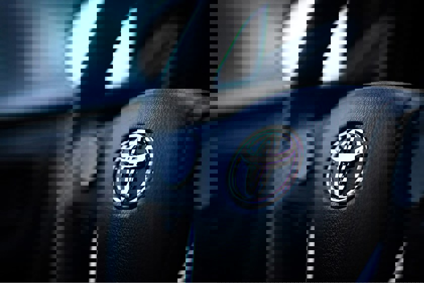 Toyota badge on steering wheel