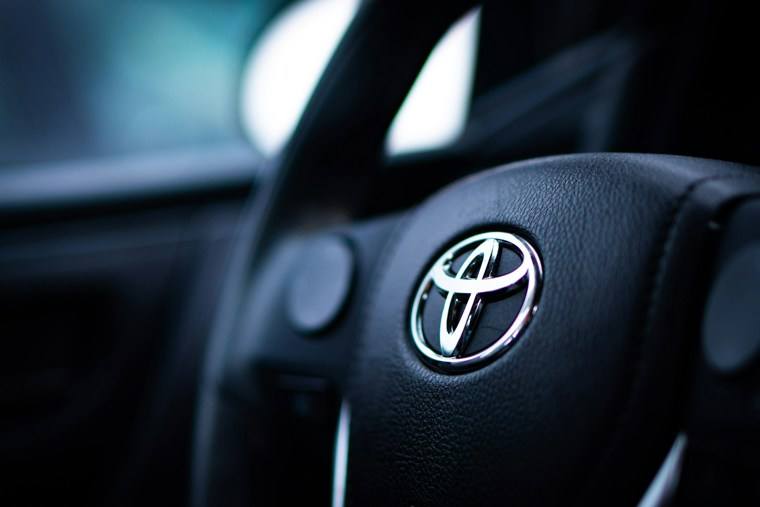 Toyota badge on steering wheel