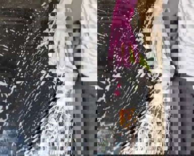 close up of man cleaning car