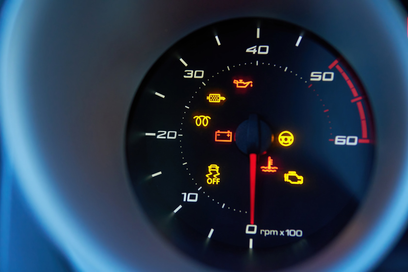Dashboard warning lights on speedometer