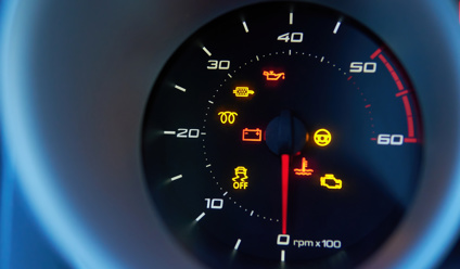 Dashboard warning lights on speedometer