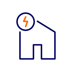 blue house graphic with electric charging bolt