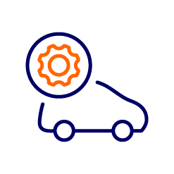 Cartoon car outline with a cog icon