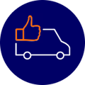 graphic of van with orange thumbs up