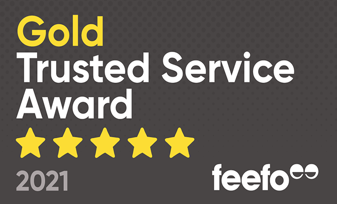 A graphic with Feefo Trusted Service 2021 badge.